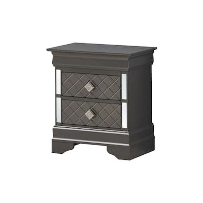 Metallic Black Nightstand 24x21x16 with Two Spacious Drawers, Compact Bedside Table for Bedroom Storage and Sleek Modern Look