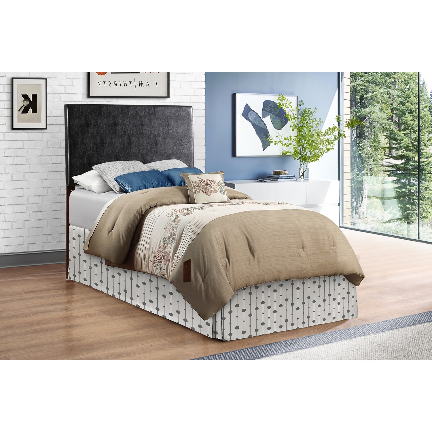 Black Twin Headboard - Baroque Bliss Faux Leather, 41" Height, Adjustable, Dorm & Guest Room Decor