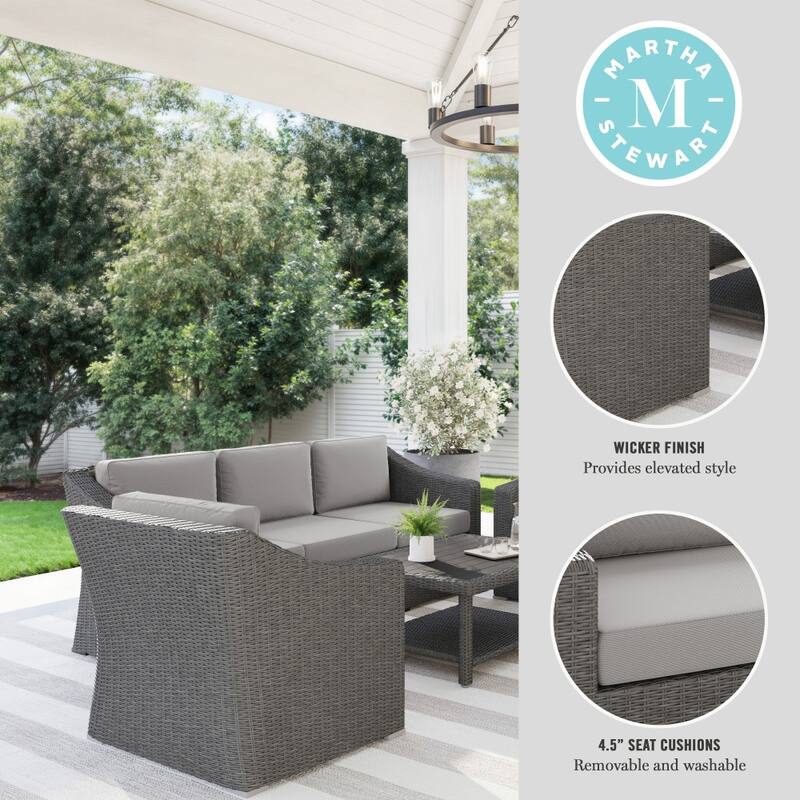Martha Stewart 4pc Outdoor Rattan Wicker Patio Conversation Set with All-Weather Cushions - 33"W x 32"D x 29.5"H