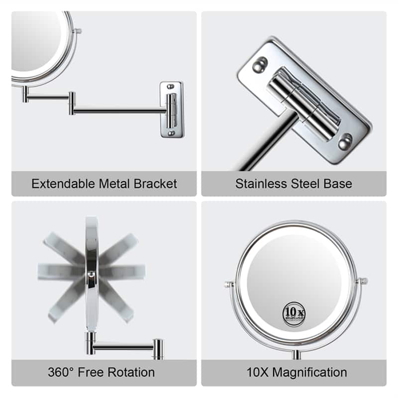 Wall Mounted Makeup Mirror w/ Down Double-Sided 1x/10x Magnification