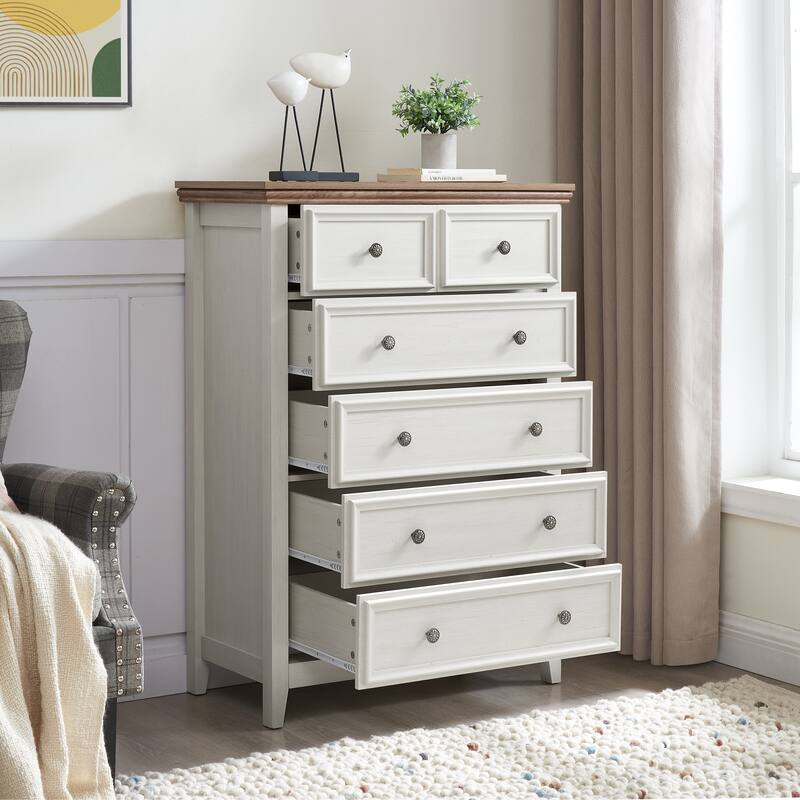 Modern Drawer Dresser Farmhouse Style Dresser Clothes Organizer with 6 Drawers Metal Slides Metal Handles, for Living Room Beige