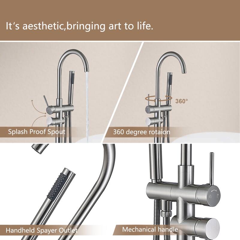 Topcraft Floor Mounted Bathtub Filler with Handheld Showerhead