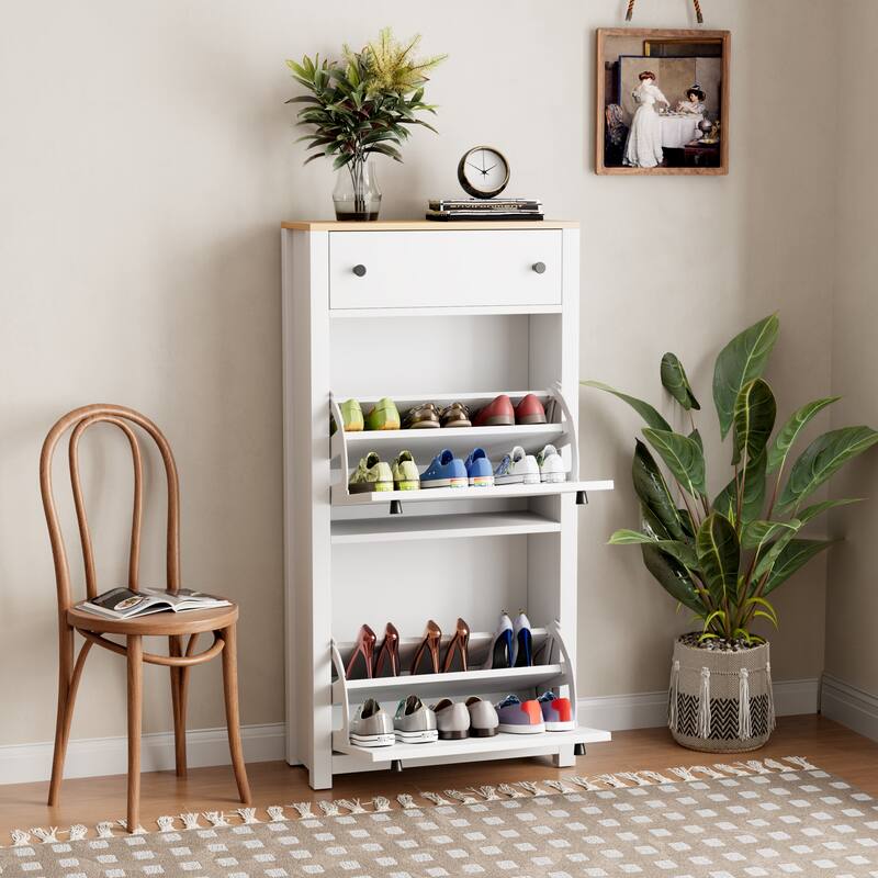 Wood Grain Pattern Top Shoe Cabinet with Drawer