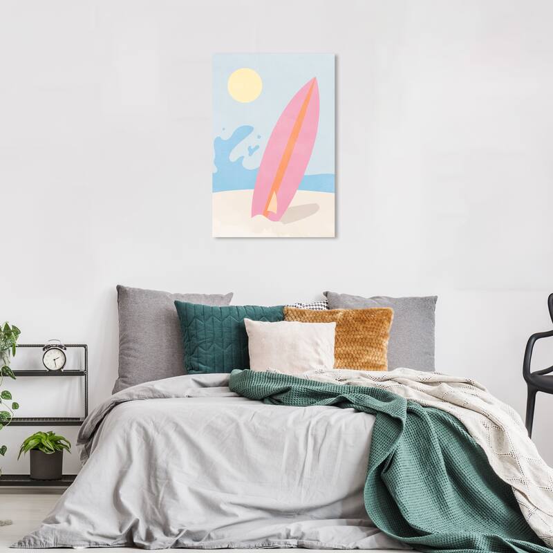 Wynwood Studio Canvas Nautical and Coastal Pink Summer Surf Pink and Mid-Century Modern Wall Art Canvas Print - 36 x 24