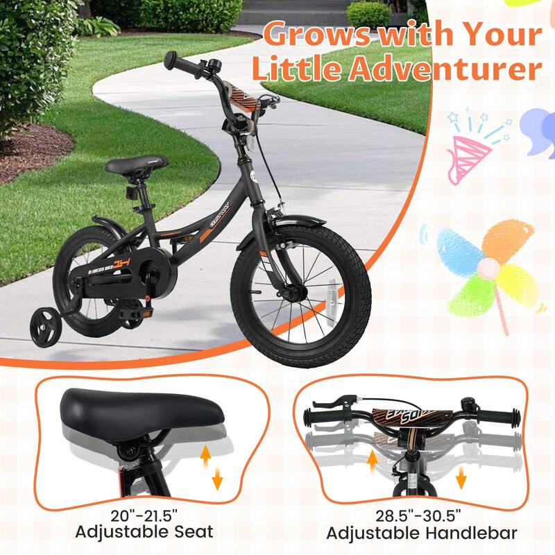 Costway 14" Kids Bike with Removable Training Wheels Adjustable Seat & - See Details