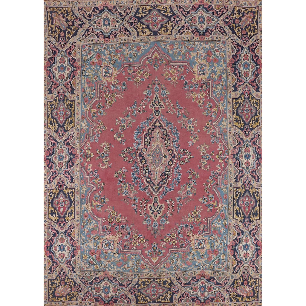 Pink Kerman Persian Vintage Area Rug Handmade Wool Carpet - 9'6"x 12'2"