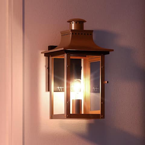 Luxury Antique Outdoor Wall Light, 15.3"H x 7.75"W, with French Country Style, Rustic Copper, by Urban Ambiance