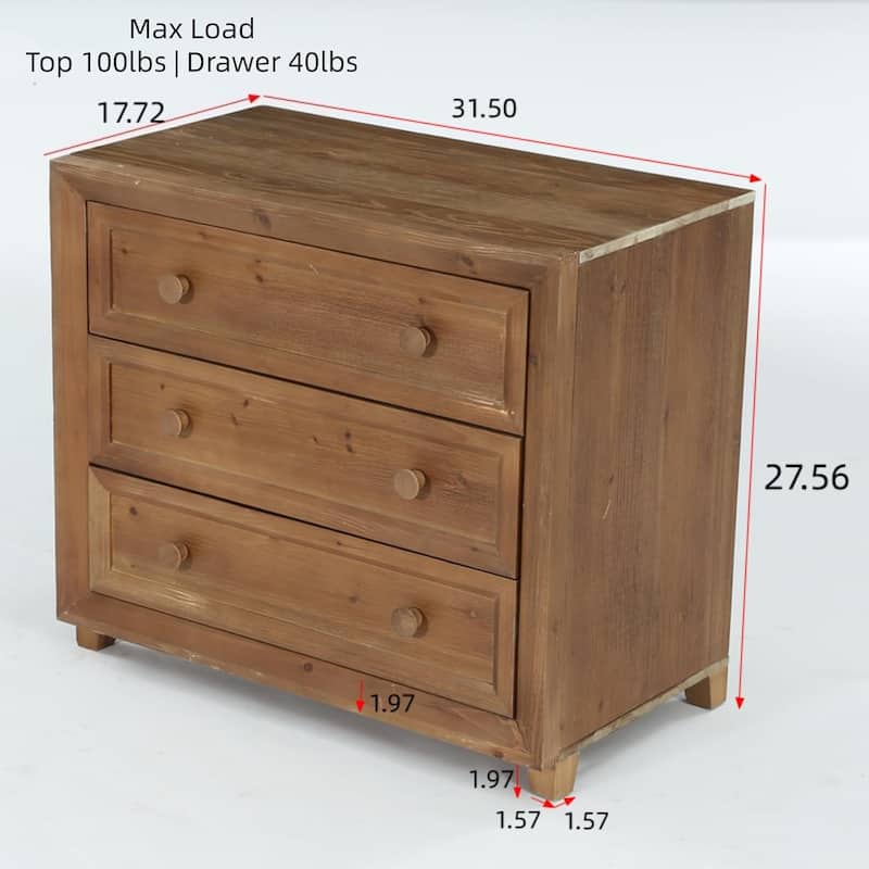 Solid Wood Nightstand with 3 Drawers, Mid-Century Modern Night Table for Bedroom, Easy Assembly