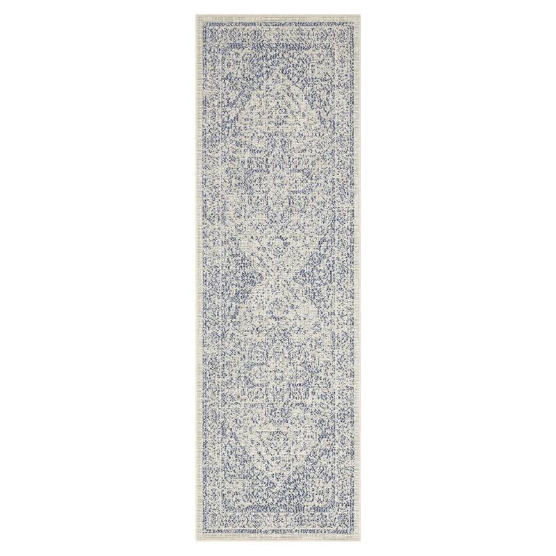 Indoor/Outdoor Area Rug/ Runner/ Doormat- Blue & Natural & Red & Taupe Color -Machine Washable, Weather and UV Resistant-Zaria