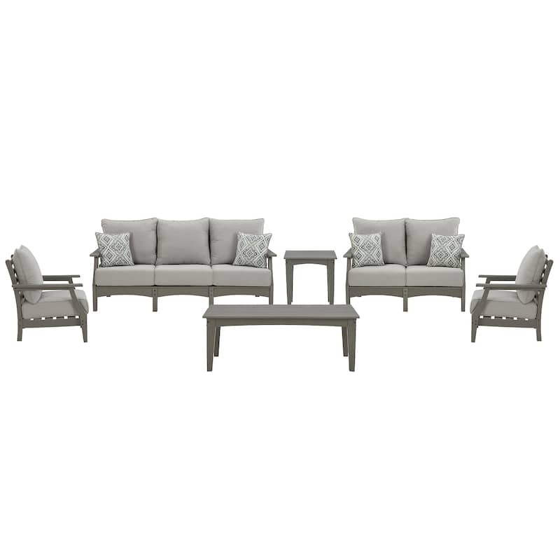 Signature Design by Ashley Visola Gray 6-Piece Outdoor Sofa and Loveseat Set - 80"W x 33"D x 37"H