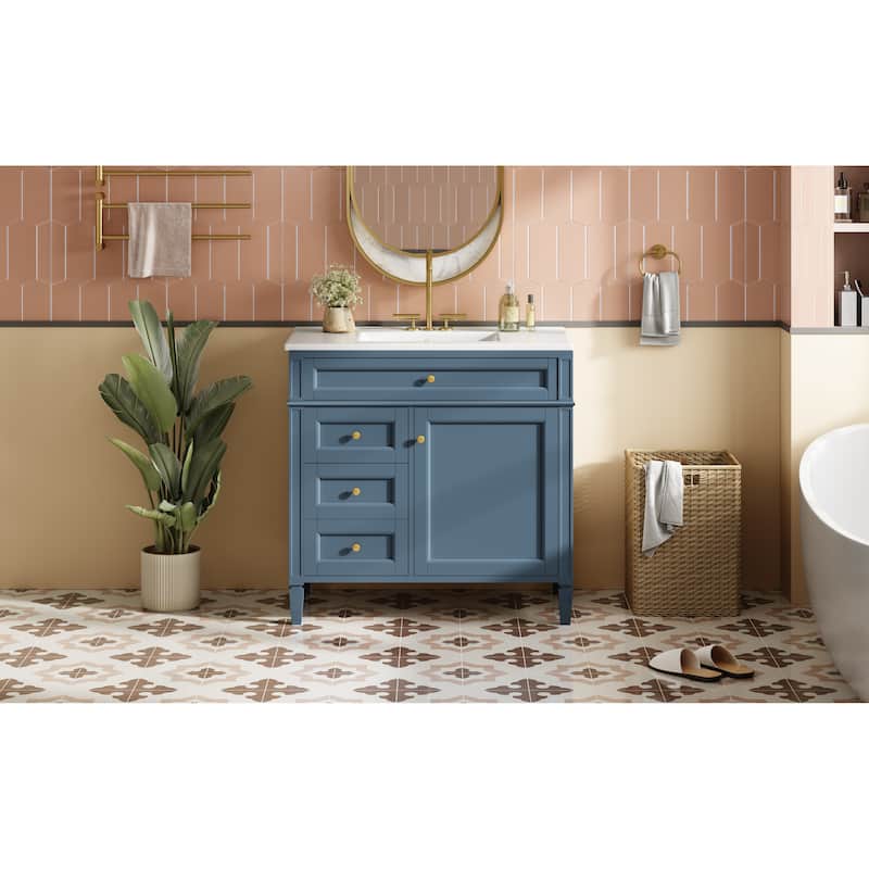 36"Bathroom Vanity with Top Sink, Bathroom Storage Cabinet with 2 Drawers and a Tip-out Drawer, Single Sink Bathroom Vanity