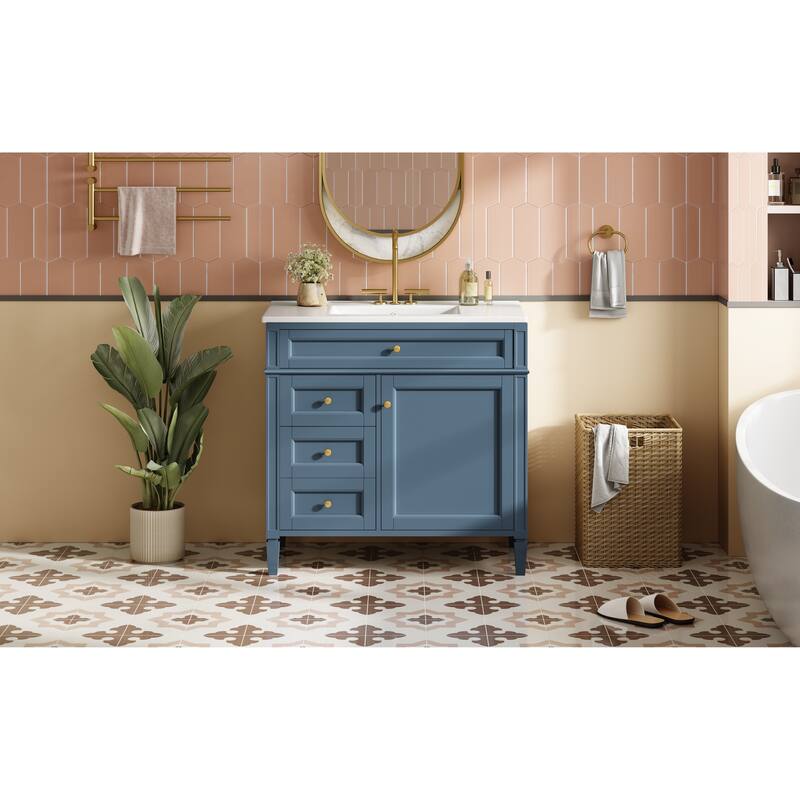 GDFStudio - Carradine Modern Freestanding Bathroom Vanity with Ceramic Sink and 2 Drawers & a Tip-out Drawer - 36'W