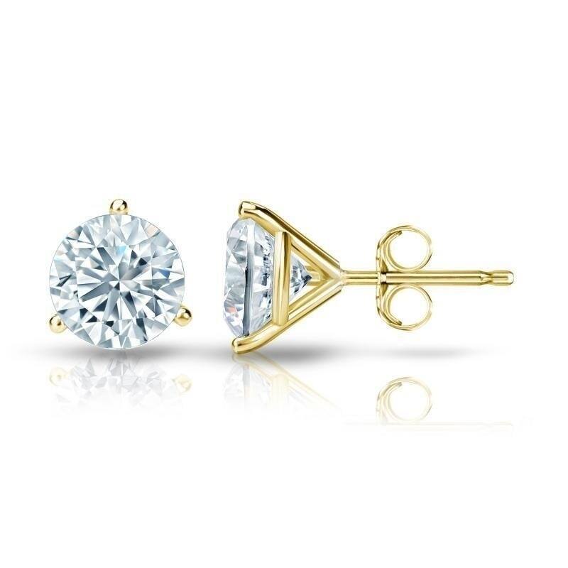 Auriya 1 1/2ctw 3 Prong Martini Set Round Diamond Stud Earrings 18kt Gold Certified