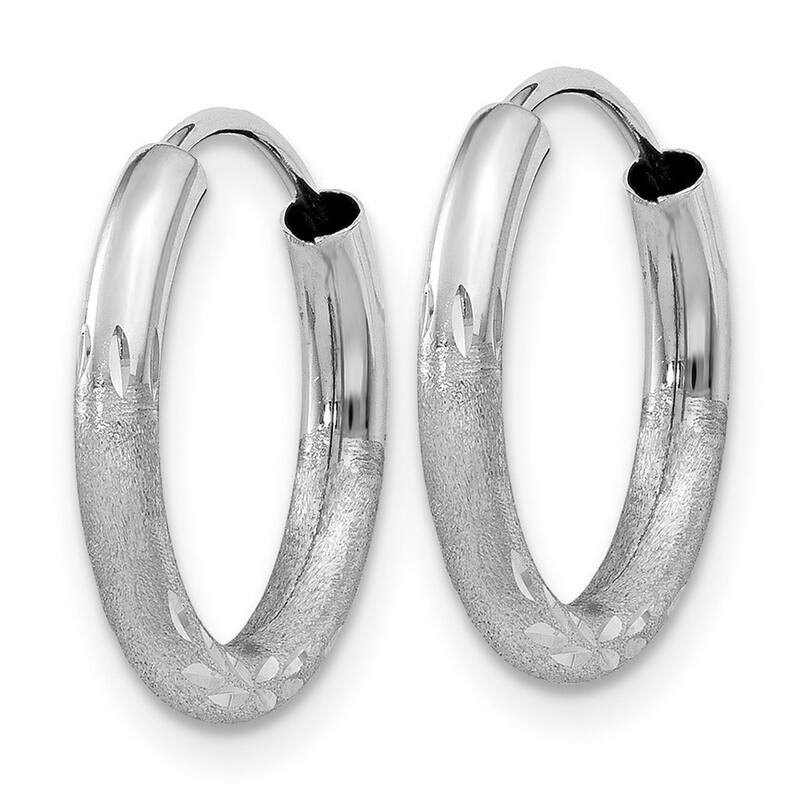 Curata 14k White Gold 2x12mm Diamond-Cut Endless Hoop Earrings