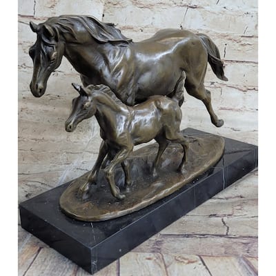 Vintage Detailed Bronze Horse Foal Figure Cast Solid Metal Statue Colt Figurine