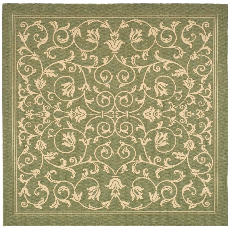 SAFAVIEH Courtyard Clarine Indoor/ Outdoor Waterproof Patio Backyard Rug - 7'10" Square - Olive/Natural