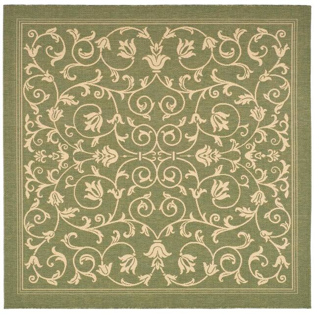 SAFAVIEH Courtyard Clarine Indoor/ Outdoor Waterproof Patio Backyard Rug - 4' Square - Olive/Natural