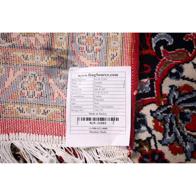 Red Kashan Turkish Area Rug Machine Made Bedroom Carpet - 9'9" x 12'0"