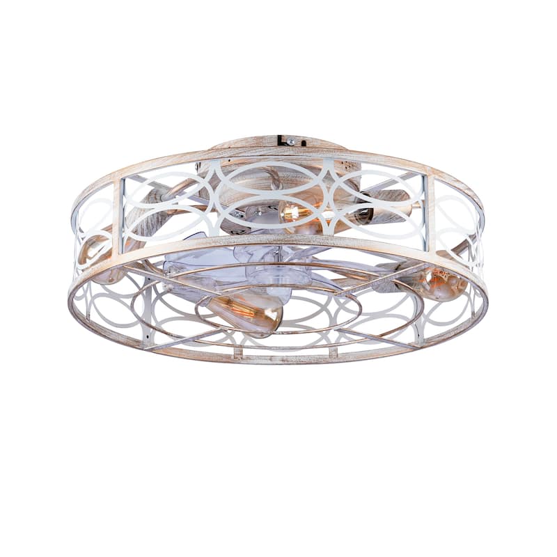 20" Caged Ceiling Fans with Lights,Bladeless Ceiling Fan 6 Speed Reversible with Remote Control,Flush Mount Caged Ceiling Fan