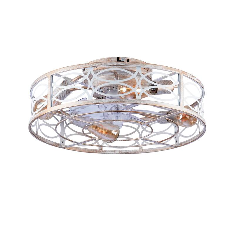 20 inch Flush Mount Ceiling Fan Light with Remote Caged Farmhouse Fandelier Black Wood Low Profile