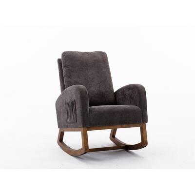 Upholstered Rocking Chair Livingroom Armchair High-Back Accent Chair Padded Cusion Lounge Chair with Solid Wood Base and Pocket