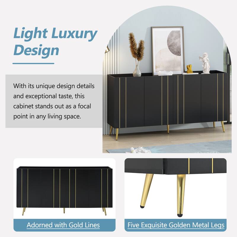 Wood Shoe Cabinet for Entrance, Modern Narrow Cabinet with Gold Metal Legs, Adjustable Shelves, Decorative Hallway Console