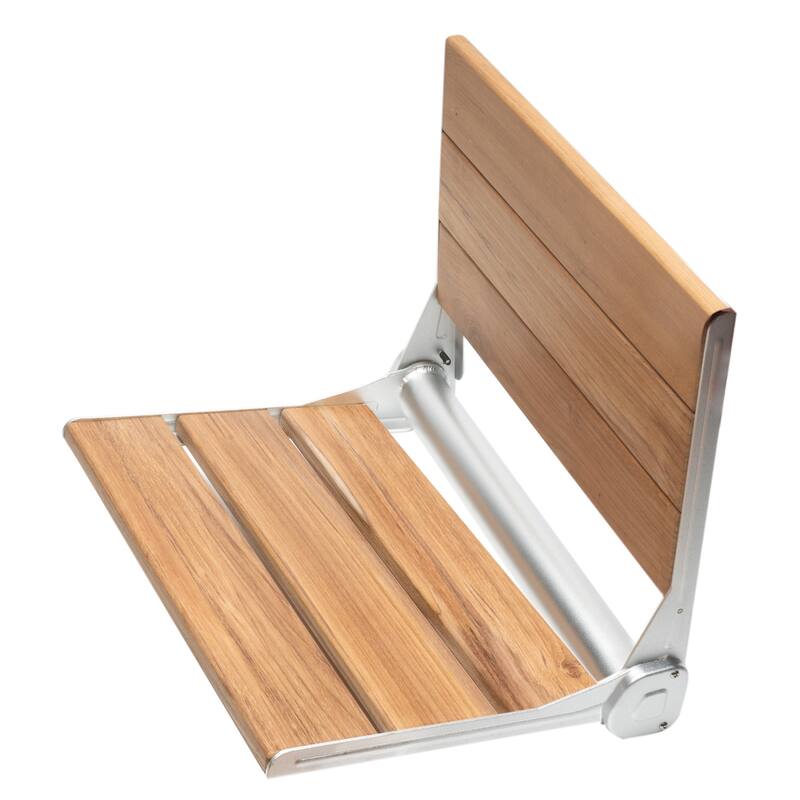 17" Folding Teak Wood Shower Seat Bench with Backrest