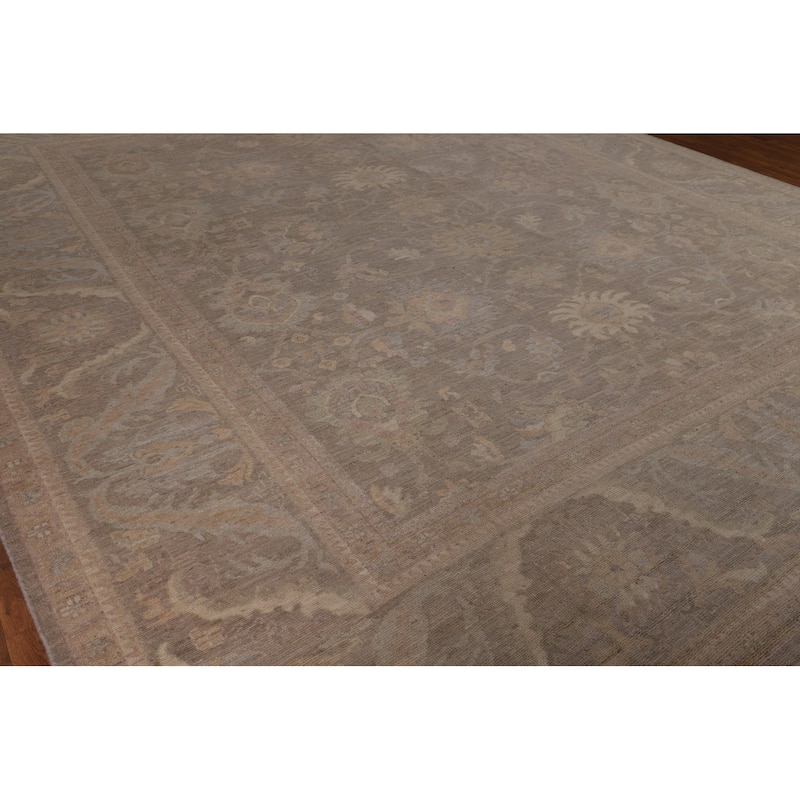 Brown Oushak Turkish Large Area Rug Handmade Vegetable Dye Wool Carpet - 12'2"x 14'3"