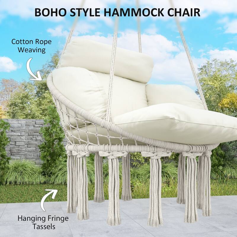 Hanging Swing Chair with Soft Cushion for Indoor Outdoor Use - 31.5" W x 23.6" D x 15.7" H