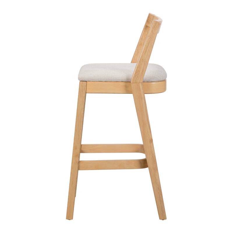 Indoor Rubberwood Barstool, Natural Finished and Beige Upholstery, Set of 2