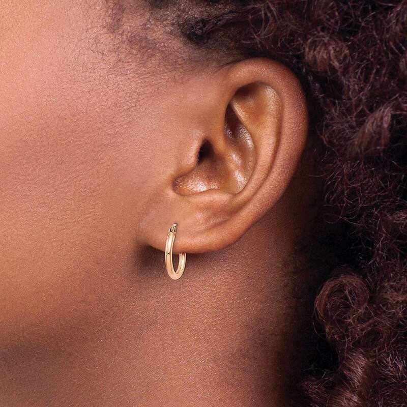 Curata 14k Rose Gold 2x15mm Light Weight Classic Hoop Earrings