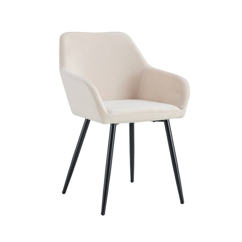 Leisure Modern Living Dining Room Accent Arm Chairs Club Guest with strong black metal Legs, Set of 2 - Beige+Black