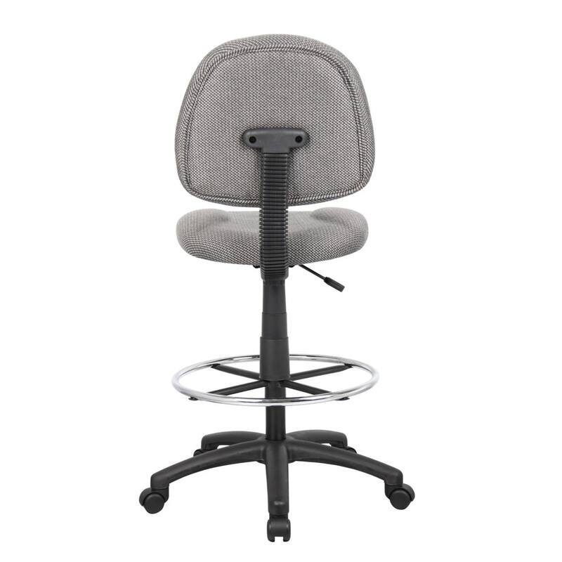 Jea Drafting Stool Chair, Gray Tweed, Contoured Back and Footring