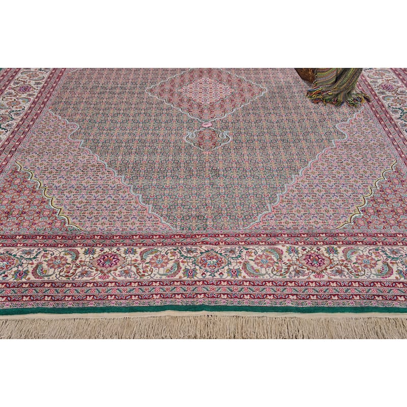 EXQUISITE RUGS ONE-OF-A-KIND Super Fine Tabriz Hand Knotted Green Rug - 10'x14'