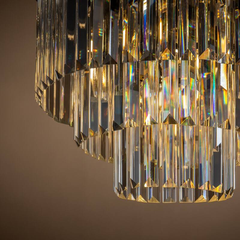 6-Lights Modern 3-Tier Round Fringe Crystal Flush Mount Light