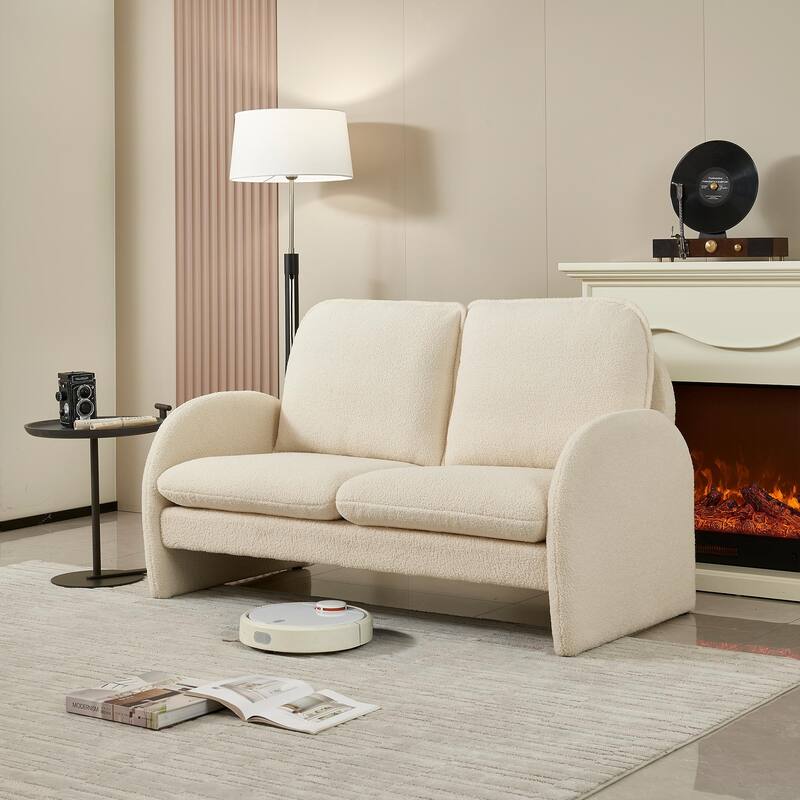 Modern Sherpa Upholstered Accent Chair - Beige-59.05"*30.70"*34.25"(L*W*H)