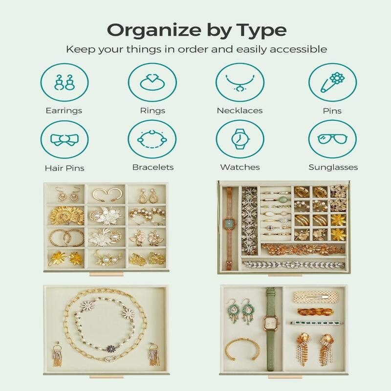 Modern Jewelry Organizer with Multiple Drawers Glass Top and Velvet Interior for Storage