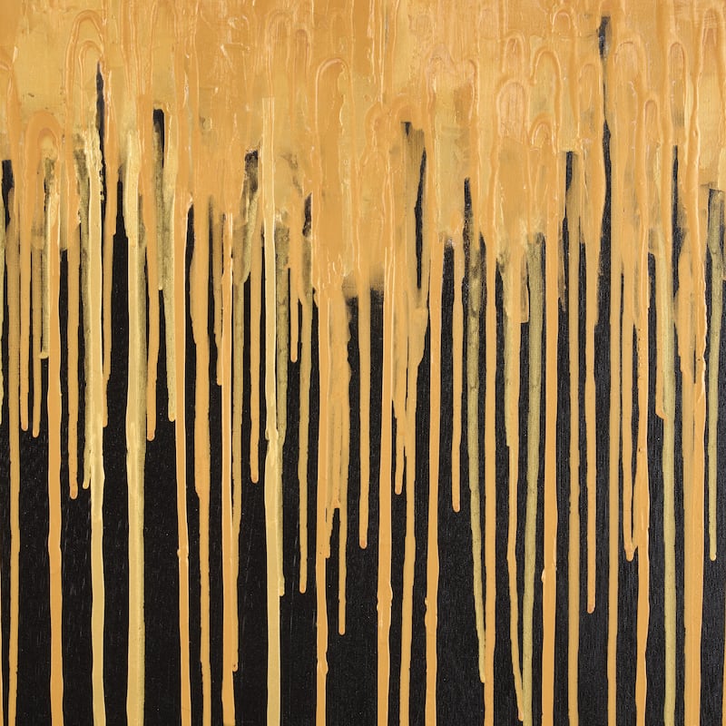 Gold Canvas Melting Drip Abstract Framed Wall Art with Black Frame