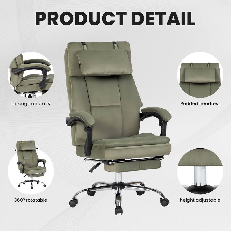 Velvet Home Office Chair with Wheels, High Back Work Chair with Adjustable Height, Ergonomic Chair with Footrest