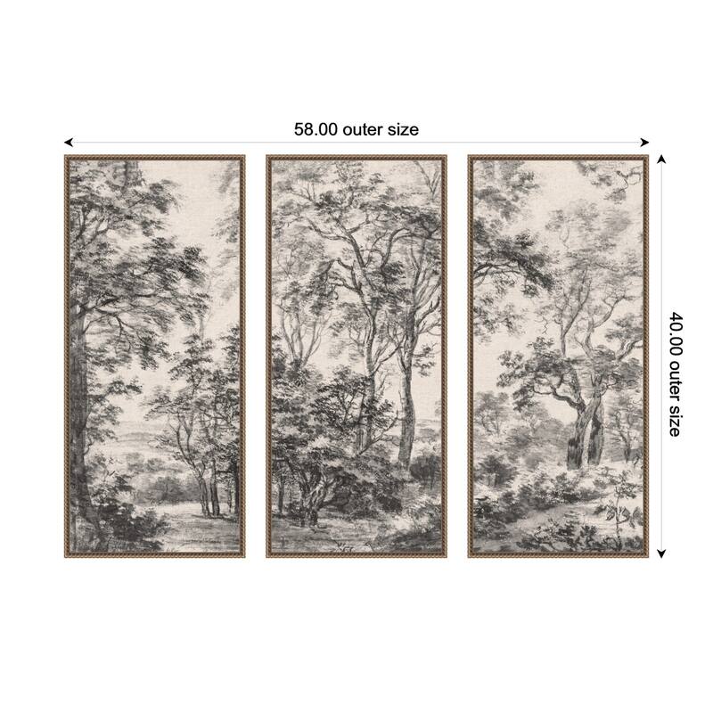 Kate and Laurel Wooded 1648 Antonie Waterloo Linen Panel 3 Piece Framed Canvas Wall Art Set by Nostalgia Prints