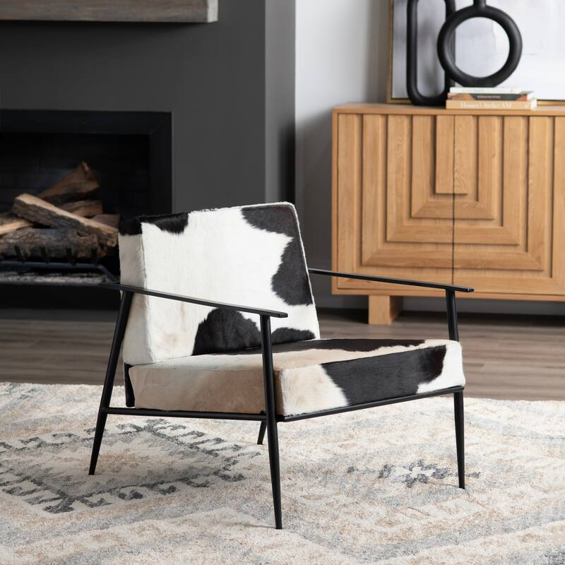 White Upholstered Accent Arm Chair with Black Iron Frame