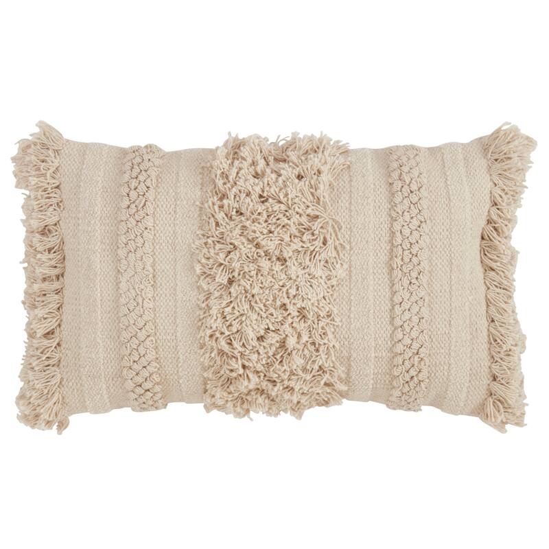 Down Filled Fringe Stripe Throw Pillow - 12" x 20"