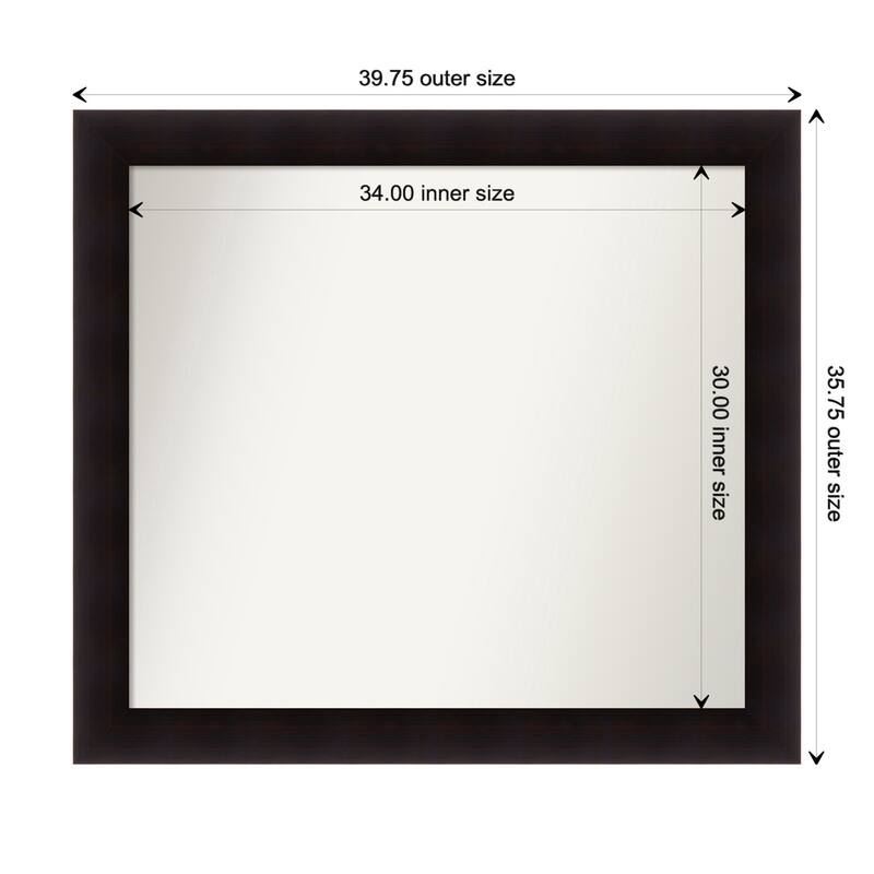 Portico Espresso Framed Non-Beveled Custom Wall Mirror, Bathroom Vanity Mirror - Outer Size: 39.75 x 35.75