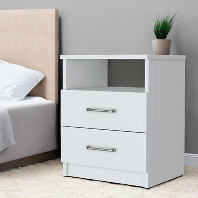 20" White Two Drawer Faux Wood Nightstand