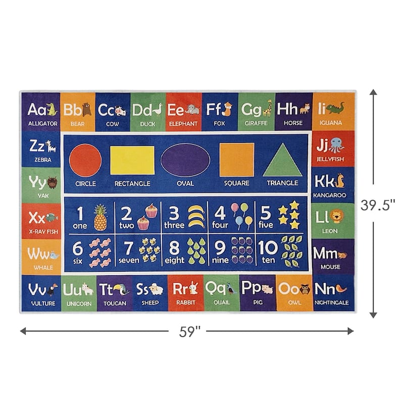 Sussexhome Low Pile Non-Slip Washable Educational Rug
