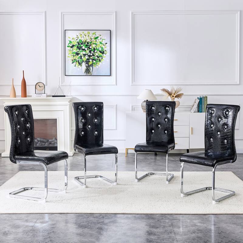 Dining Chair Black Silver Side Chair Kitchen Chair Leisure Chair Lounge Chair Office Chair Armless Chair with Metal Legs - Black Silver