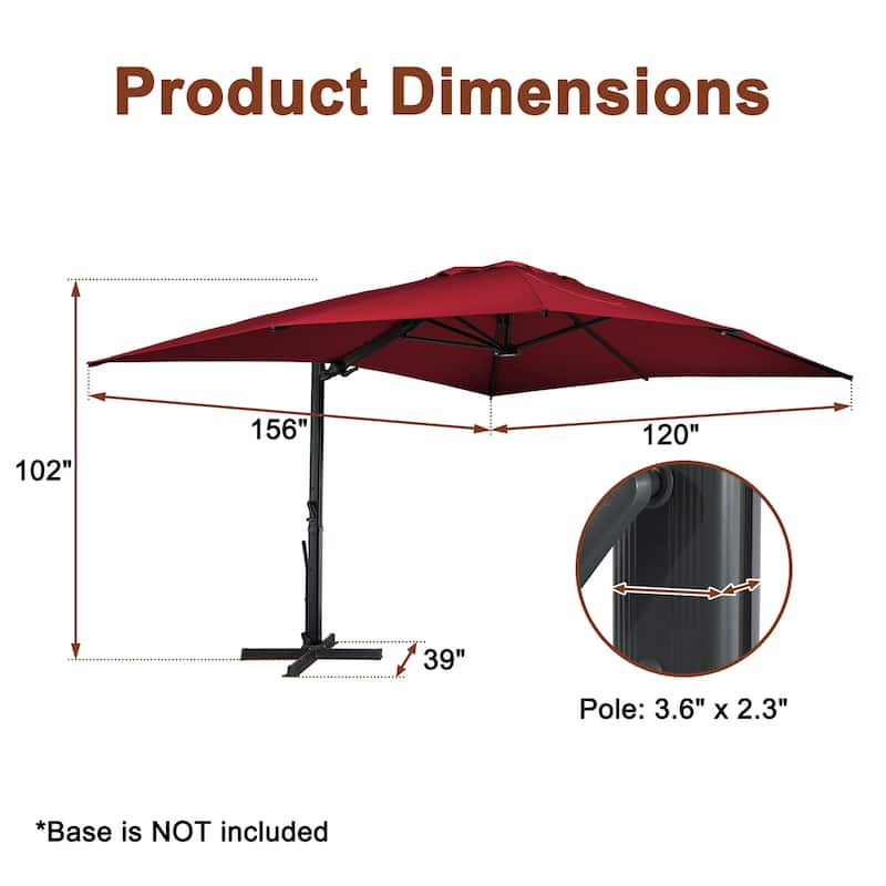 10 x 13ft Patio Rectangular Cantilever Market Umbrella with Lights(Without Based)