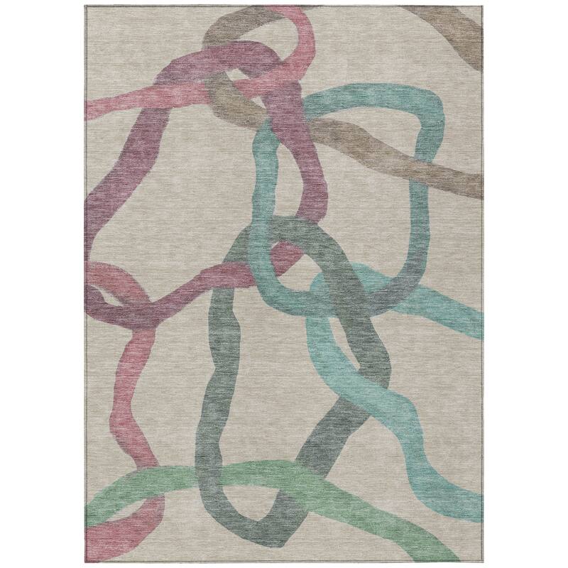 Machine Washable Indoor/ Outdoor Abstract Links Chantille Rug