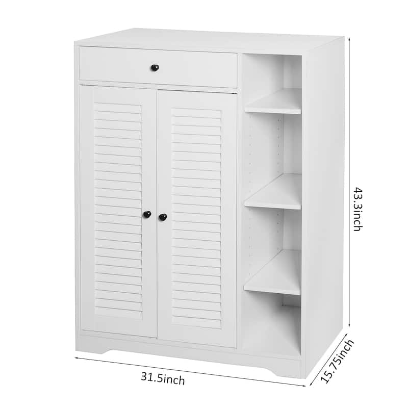 Shoe Rack Organizer with 2 Shutter Door,Entryway Narrow Shoe Storage with Adjustable Storage Shelf &Top Drawer,White
