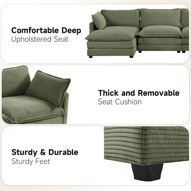 Corduroy Sectional Sofa with Removable Ottomans & Ultra-soft Cushions for Living Room & Bedroom